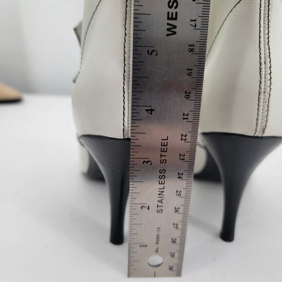 Sigerson Morrison Size 6.5 High Heel Booties Leather White Ankle Boots Buckles - Picture 9 of 10